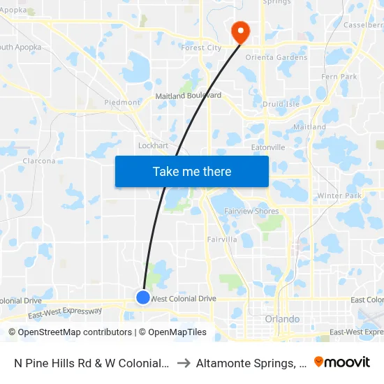 N Pine Hills Rd & W Colonial Dr to Altamonte Springs, FL map