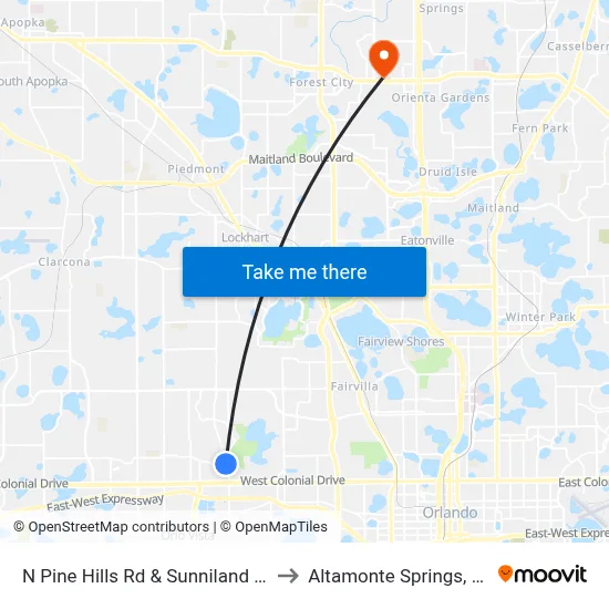 N Pine Hills Rd & Sunniland Dr to Altamonte Springs, FL map