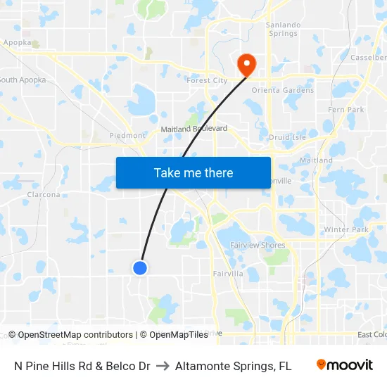 N Pine Hills Rd & Belco Dr to Altamonte Springs, FL map