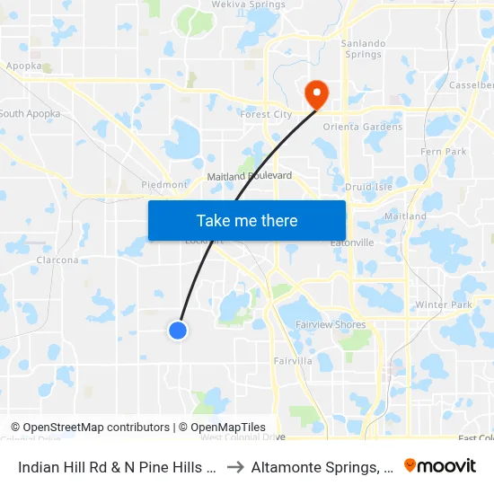 Indian Hill Rd & N Pine Hills Rd to Altamonte Springs, FL map