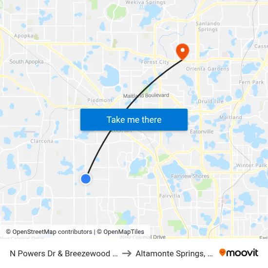 N Powers Dr & Breezewood St to Altamonte Springs, FL map