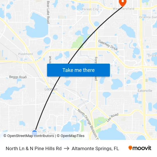 North Ln & N Pine Hills Rd to Altamonte Springs, FL map