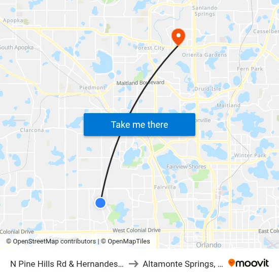 N Pine Hills Rd & Hernandes Dr to Altamonte Springs, FL map