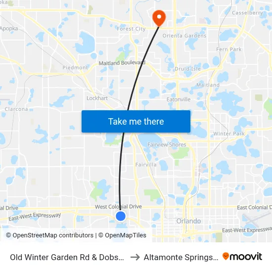 Old Winter Garden Rd & Dobson St to Altamonte Springs, FL map