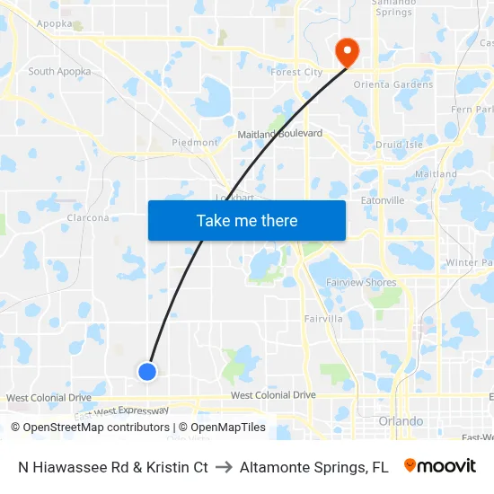 N Hiawassee Rd & Kristin Ct to Altamonte Springs, FL map