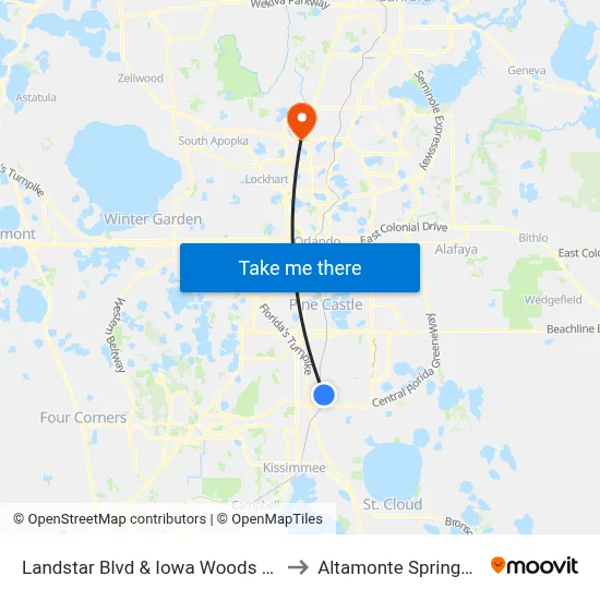 Landstar Blvd & Iowa Woods Cir W to Altamonte Springs, FL map
