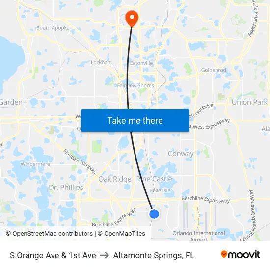 S Orange Ave & 1st Ave to Altamonte Springs, FL map