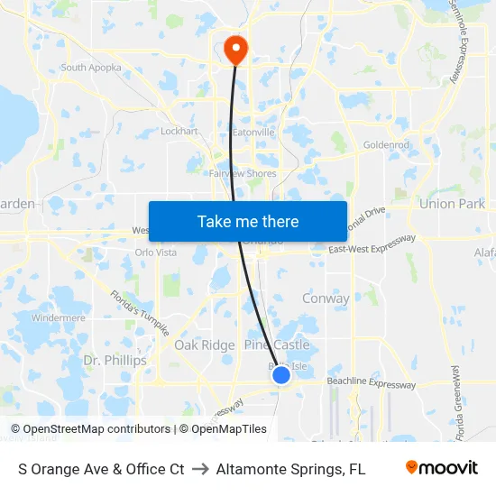 S Orange Ave & Office Ct to Altamonte Springs, FL map