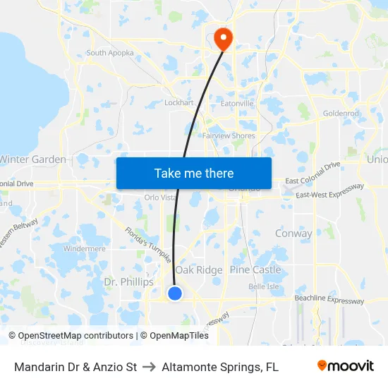 Mandarin Dr & Anzio St to Altamonte Springs, FL map