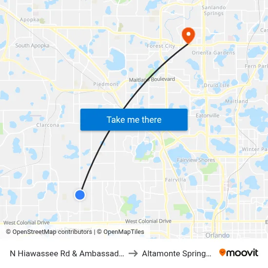N Hiawassee Rd & Ambassador Dr to Altamonte Springs, FL map