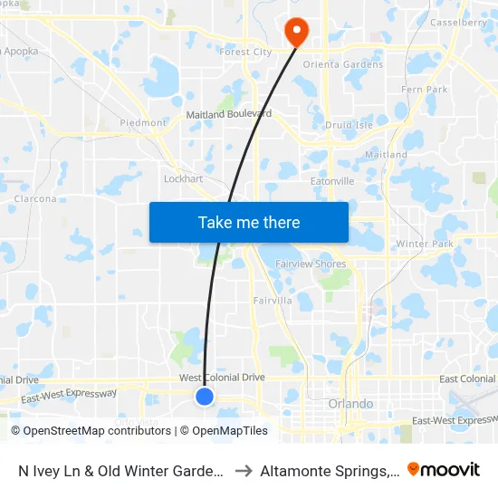 N Ivey Ln & Old Winter Garden Rd to Altamonte Springs, FL map