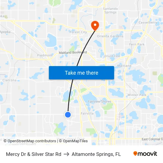 Mercy Dr & Silver Star Rd to Altamonte Springs, FL map