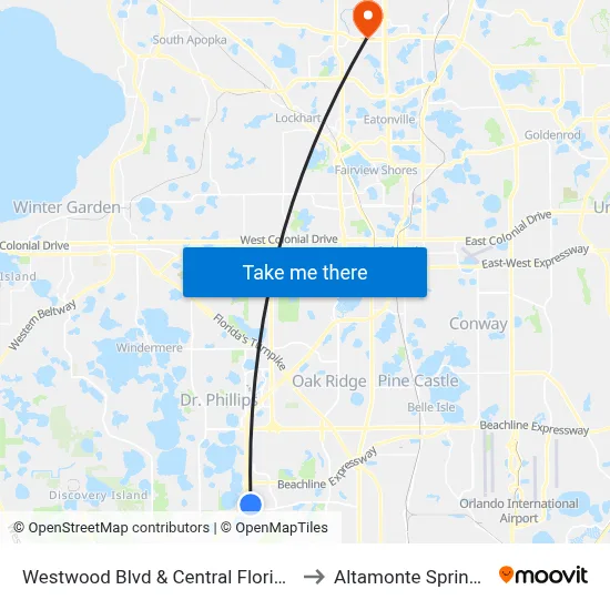Westwood Blvd & Central Florida Pkwy to Altamonte Springs, FL map