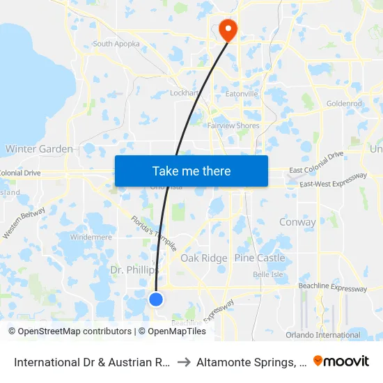 International Dr & Austrian Row to Altamonte Springs, FL map