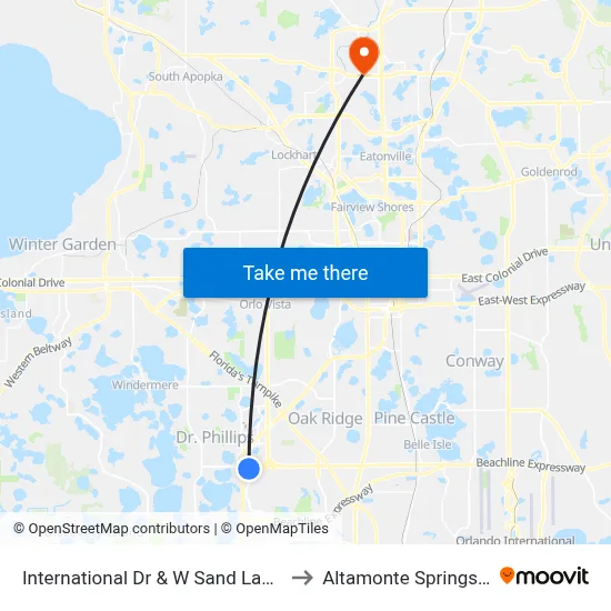 International Dr & W Sand Lake Rd to Altamonte Springs, FL map