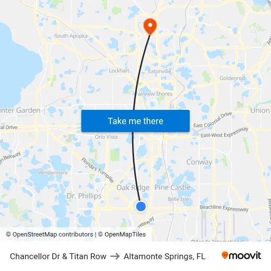 Chancellor Dr & Titan Row to Altamonte Springs, FL map