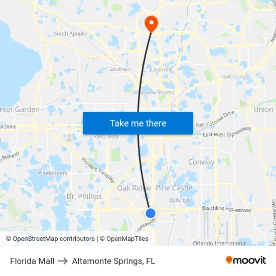 Florida Mall to Altamonte Springs, FL map