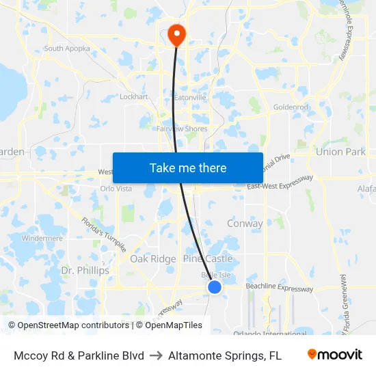 Mccoy Rd & Parkline Blvd to Altamonte Springs, FL map