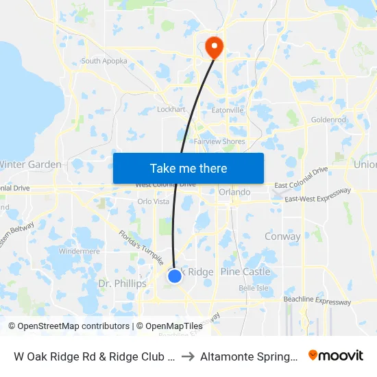 W Oak Ridge Rd & Ridge Club Loop to Altamonte Springs, FL map