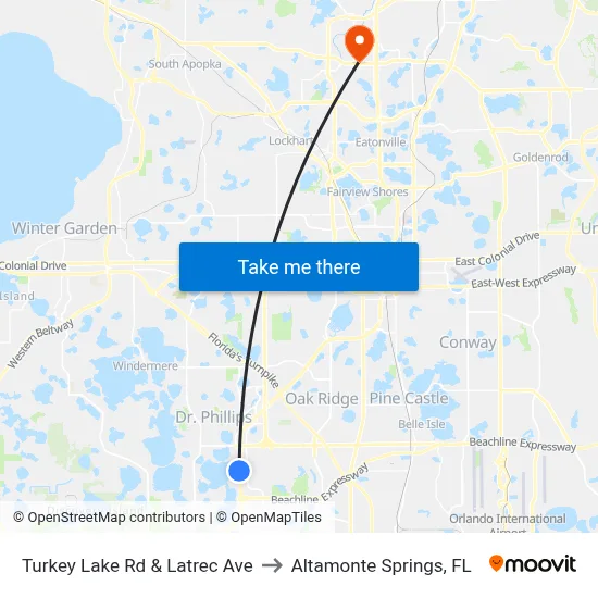 Turkey Lake Rd & Latrec Ave to Altamonte Springs, FL map