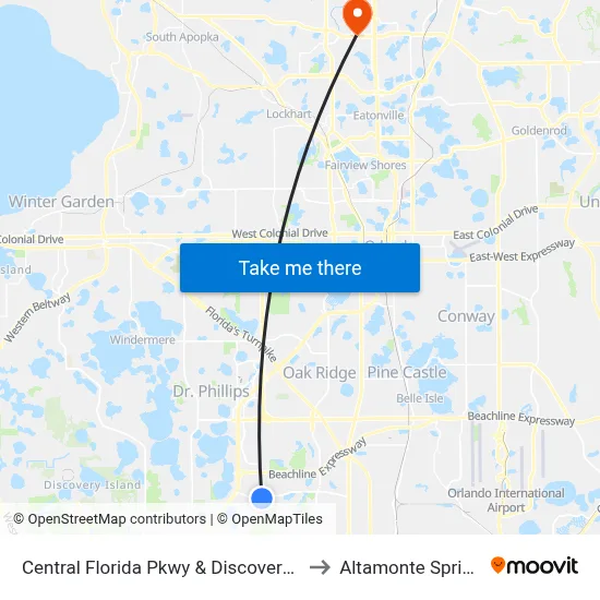 Central Florida Pkwy & Discovery Cove Way to Altamonte Springs, FL map