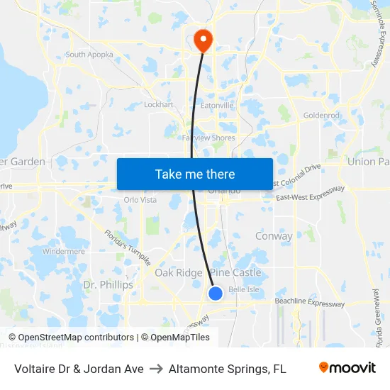Voltaire Dr & Jordan Ave to Altamonte Springs, FL map