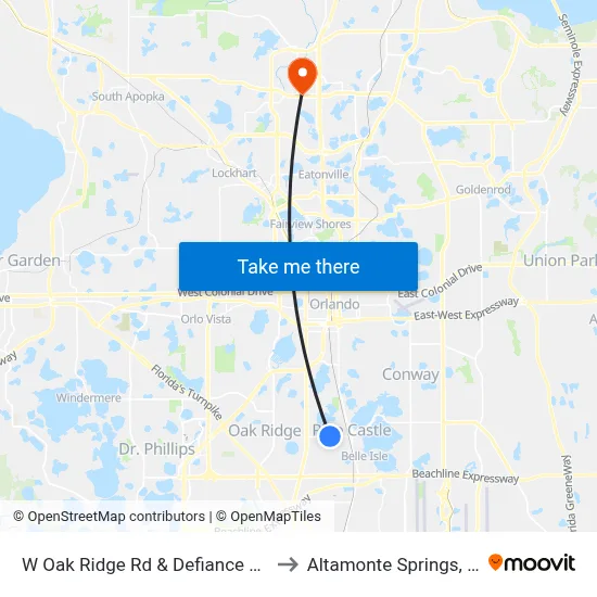 W Oak Ridge Rd & Defiance Ave to Altamonte Springs, FL map