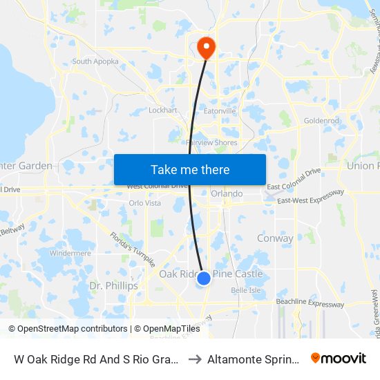 W Oak Ridge Rd And S Rio Grande Ave to Altamonte Springs, FL map