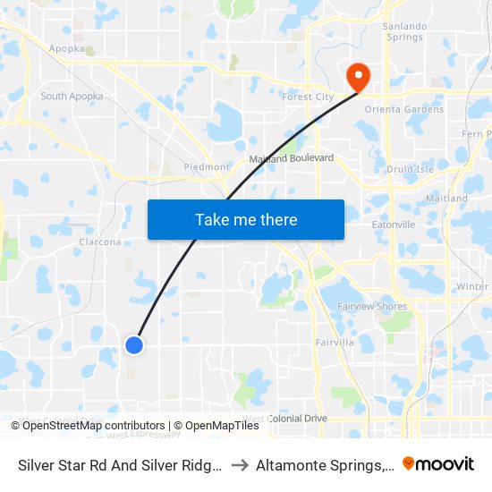 Silver Star Rd And Silver Ridge Dr to Altamonte Springs, FL map