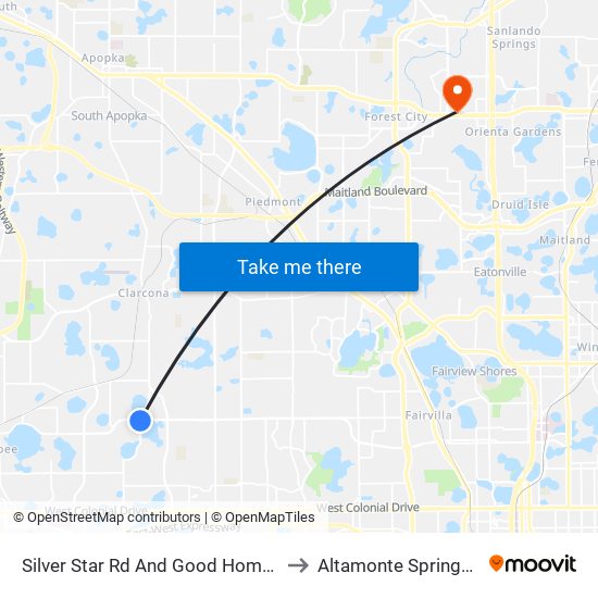 Silver Star Rd And Good Homes Rd to Altamonte Springs, FL map