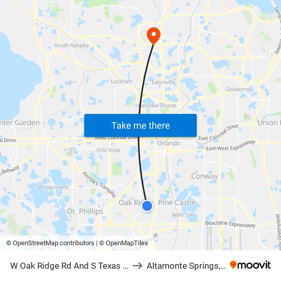 W Oak Ridge Rd And S Texas Ave to Altamonte Springs, FL map