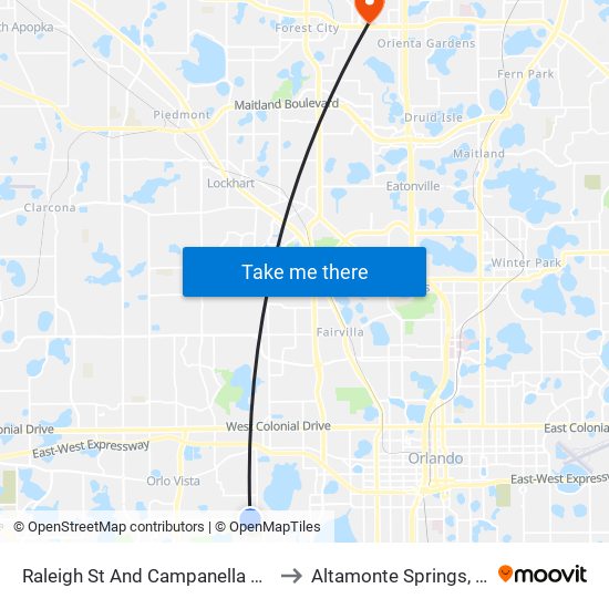 Raleigh St And Campanella Ave to Altamonte Springs, FL map