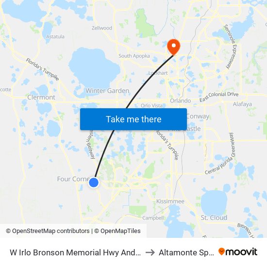 W Irlo Bronson Memorial Hwy And Orange Lake Blvd to Altamonte Springs, FL map