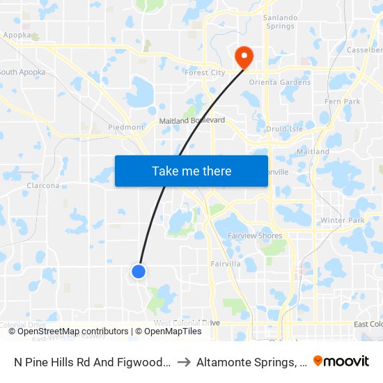 N Pine Hills Rd And Figwood Ln to Altamonte Springs, FL map