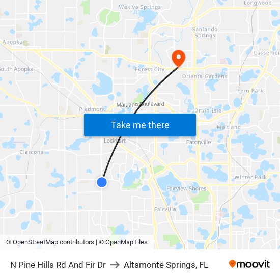 N Pine Hills Rd And Fir Dr to Altamonte Springs, FL map