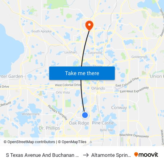 S Texas Avenue And Buchanan Bay Circle to Altamonte Springs, FL map