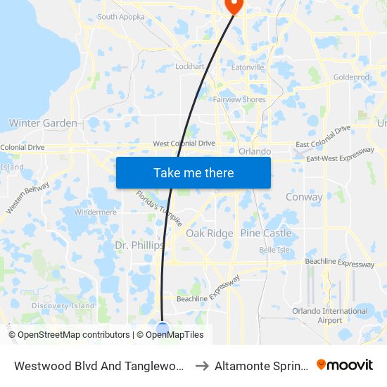 Westwood Blvd And Tanglewood Bay Dr to Altamonte Springs, FL map