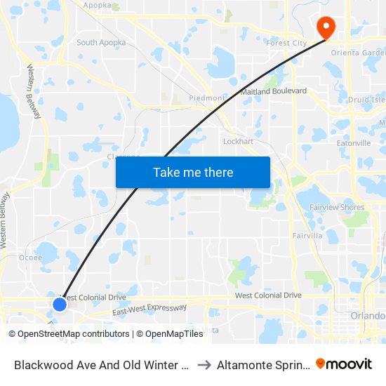 Blackwood Ave And Old Winter Garden Rd to Altamonte Springs, FL map