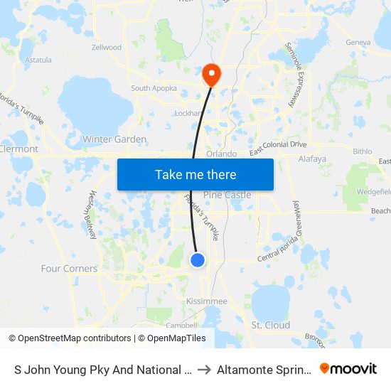 S John Young Pky And National Parks Dr to Altamonte Springs, FL map