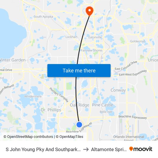 S John Young Pky And Southpark Center Loop to Altamonte Springs, FL map