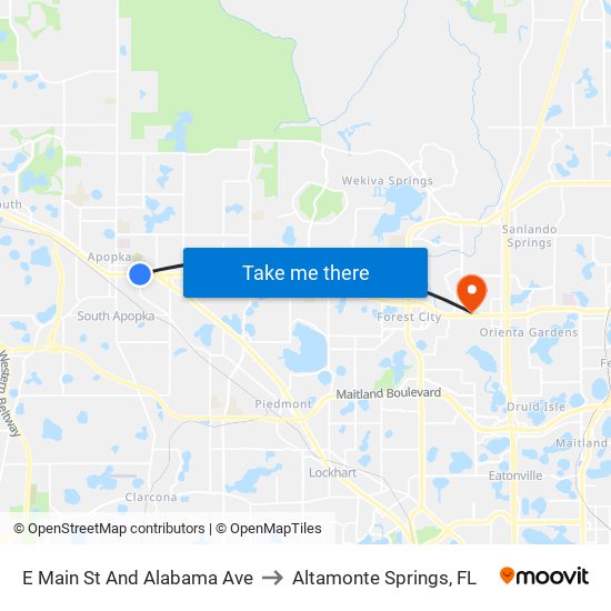 E Main St And Alabama Ave to Altamonte Springs, FL map