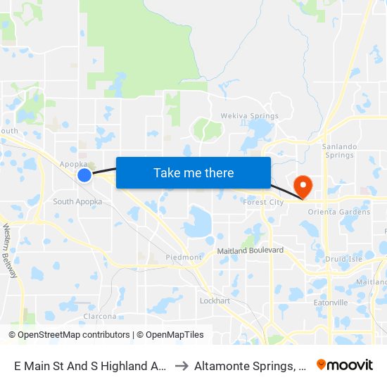 E Main St And S Highland Ave to Altamonte Springs, FL map