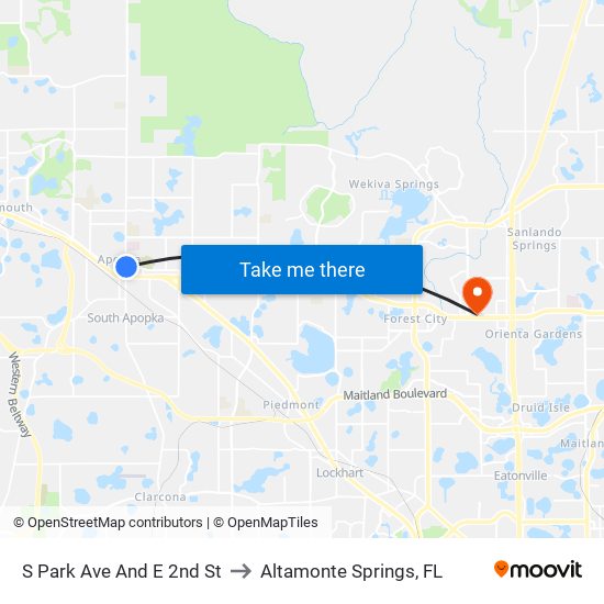 S Park Ave And E 2nd St to Altamonte Springs, FL map