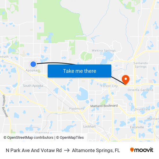 N Park Ave And Votaw Rd to Altamonte Springs, FL map