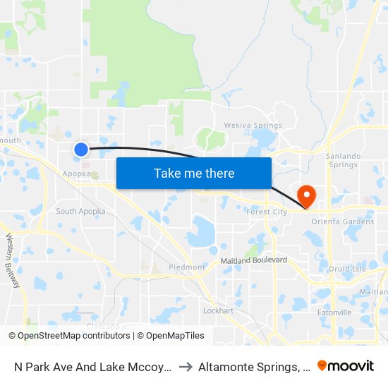 N Park Ave And Lake Mccoy Dr to Altamonte Springs, FL map