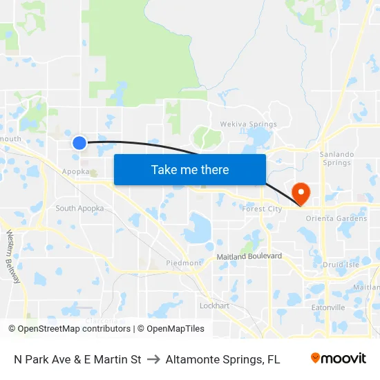 N Park Ave & E Martin St to Altamonte Springs, FL map
