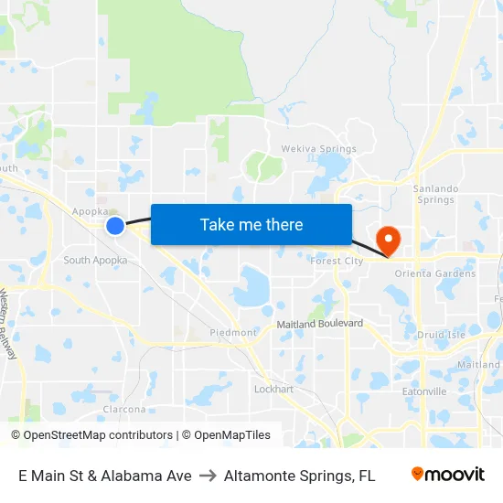 E Main St & Alabama Ave to Altamonte Springs, FL map