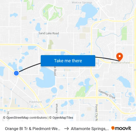 Orange Bl Tr & Piedmont-Wekivia to Altamonte Springs, FL map