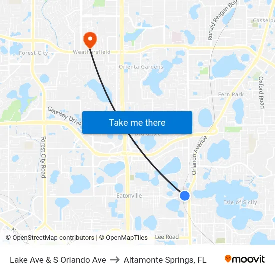 Lake Ave & S Orlando Ave to Altamonte Springs, FL map