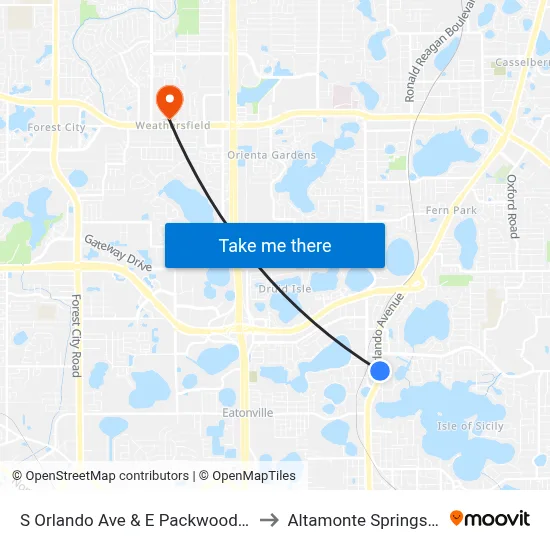 S Orlando Ave & E Packwood Ave to Altamonte Springs, FL map